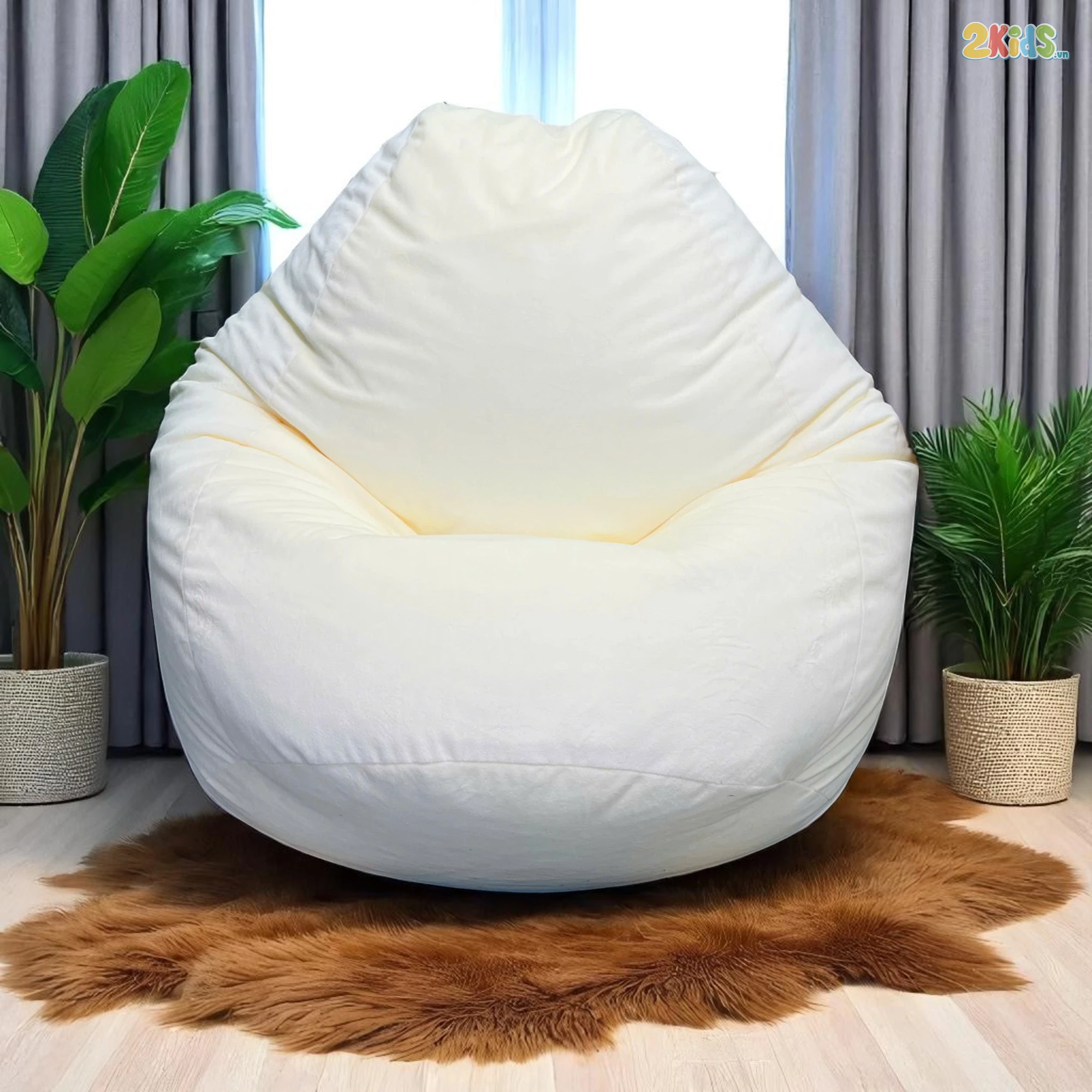 Ghế Lười Hạt Xốp Thư Giãn Vải Nhung Màu Trắng