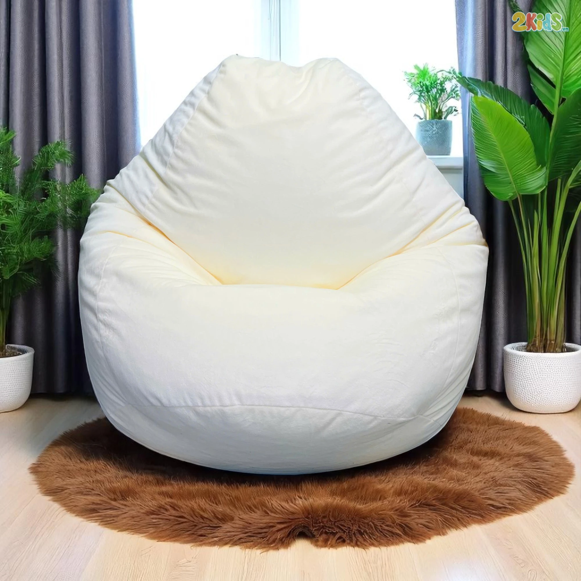 Ghế Lười Hạt Xốp Thư Giãn Vải Nhung Màu Trắng