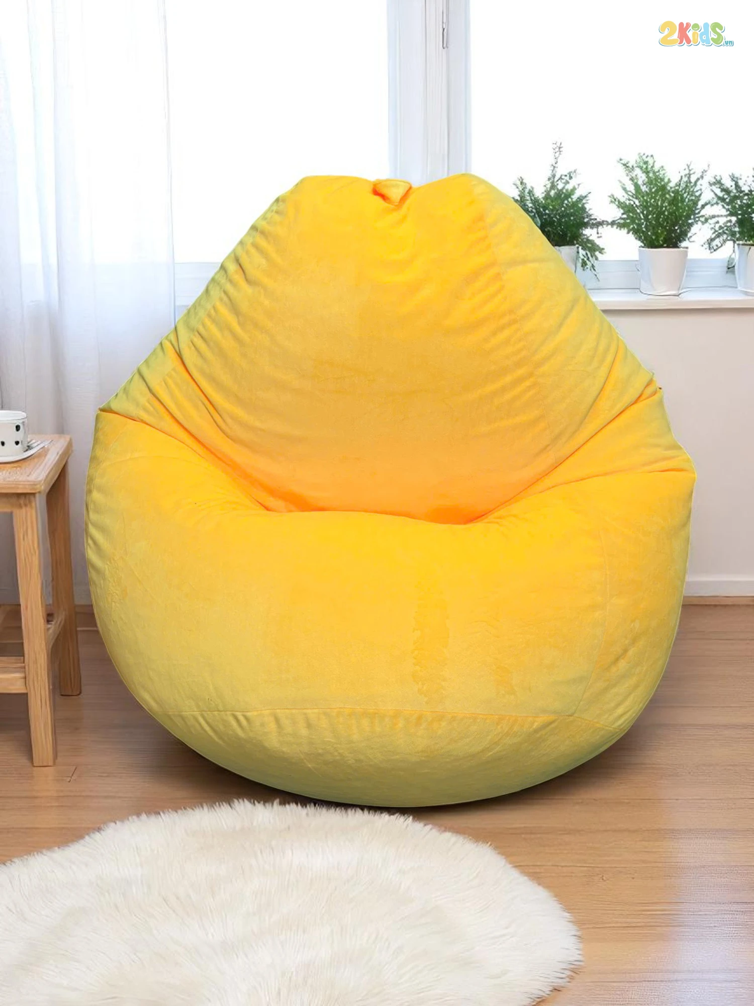 Ghế Lười Hạt Xốp Vải Nhung Màu Vàng Dáng Quả Lê