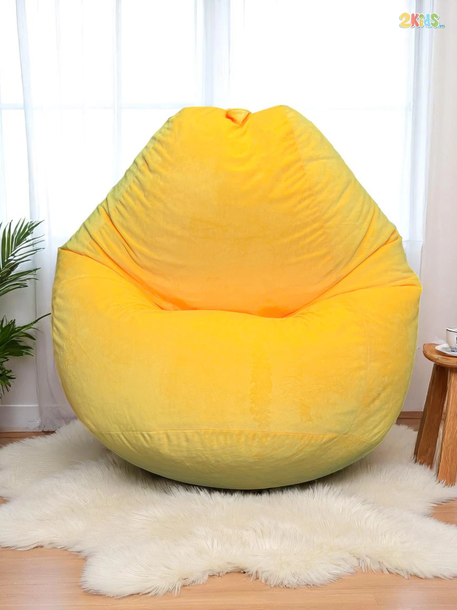 Ghế Lười Hạt Xốp Vải Nhung Màu Vàng Dáng Quả Lê