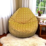 Ghế Lười Hạt Xốp Thư Giãn Vải Nhung Màu Vàng Phối Họa Tiết