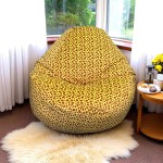 Ghế Lười Hạt Xốp Thư Giãn Vải Nhung Màu Vàng Phối Họa Tiết