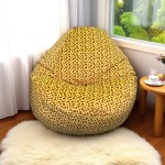 Ghế Lười Hạt Xốp Thư Giãn Vải Nhung Màu Vàng Phối Họa Tiết