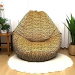 Ghế Lười Hạt Xốp Giọt Nước Vải Nhung Màu Vàng Phối Họa Tiết