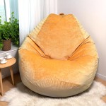 Ghế Lười Hạt Xốp Vải Nhung Màu Vàng Cam Dáng Quả lê