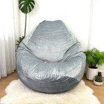 Ghế Lười Hạt Xốp Màu Xám Vải Nhung Dáng Giọt Nước