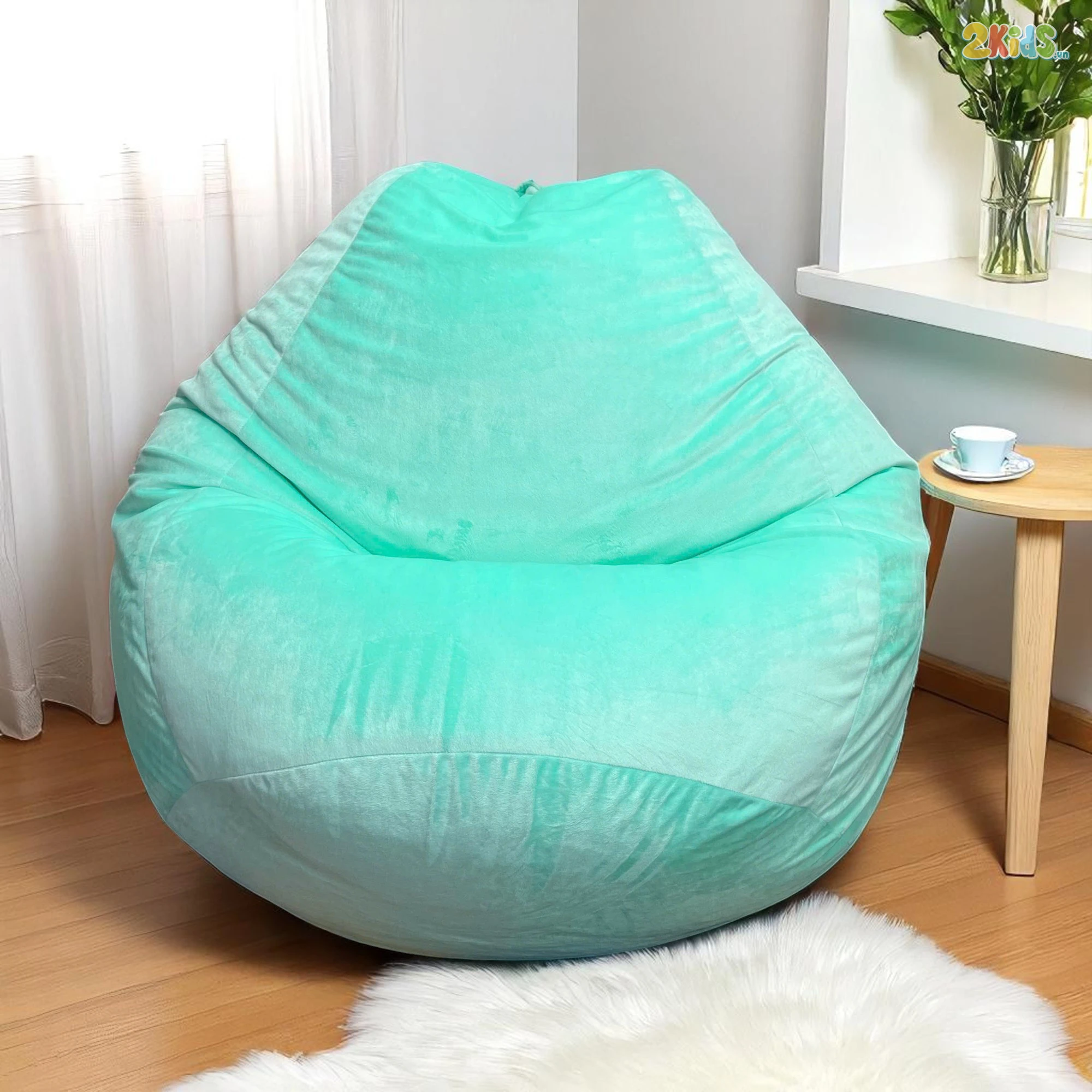 Ghế Lười Hạt Xốp Vải Nhung Màu Xanh Dáng Quả Lê