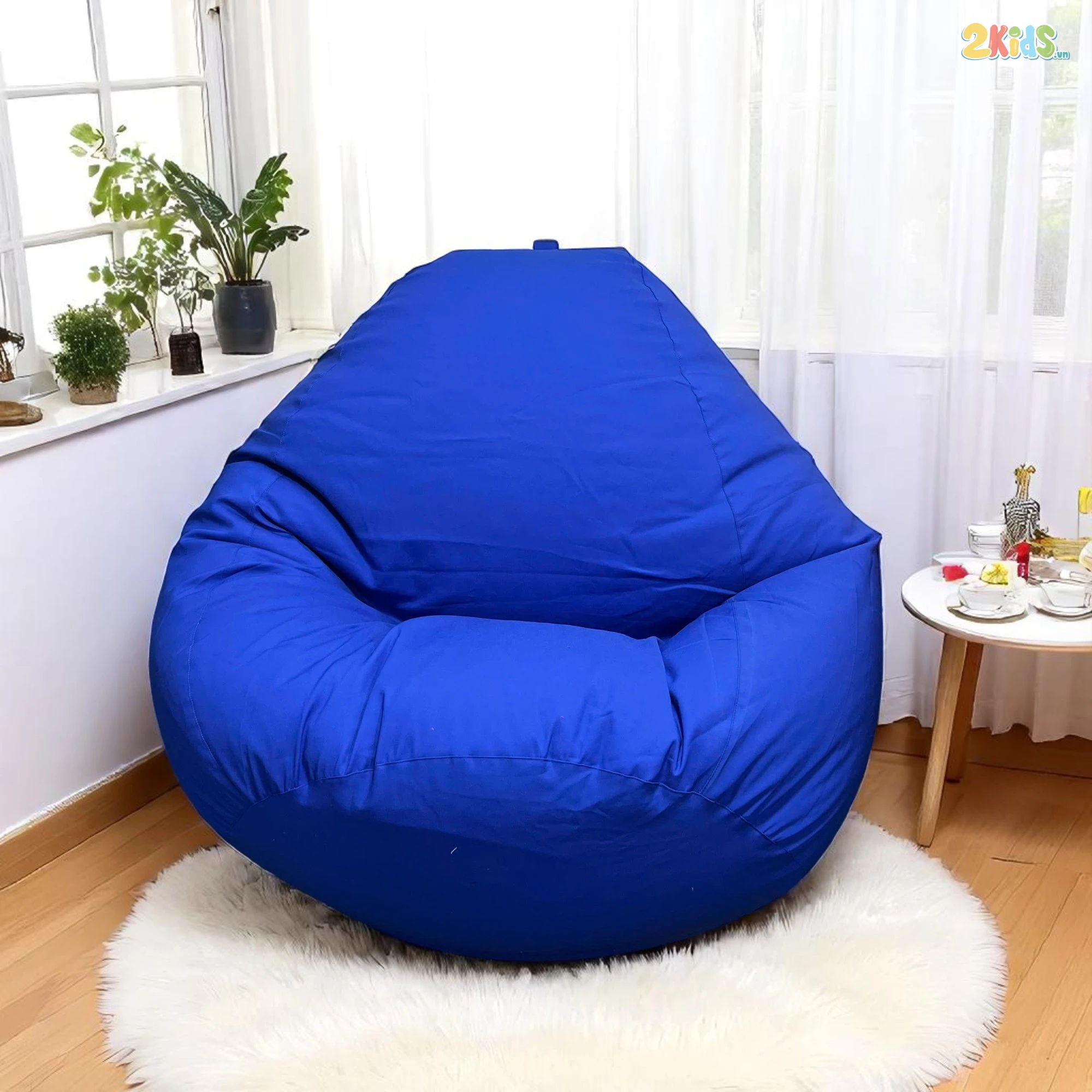 Ghế Lười Hạt Xốp Chống Thấm Vải Kaki Màu Xanh Dương