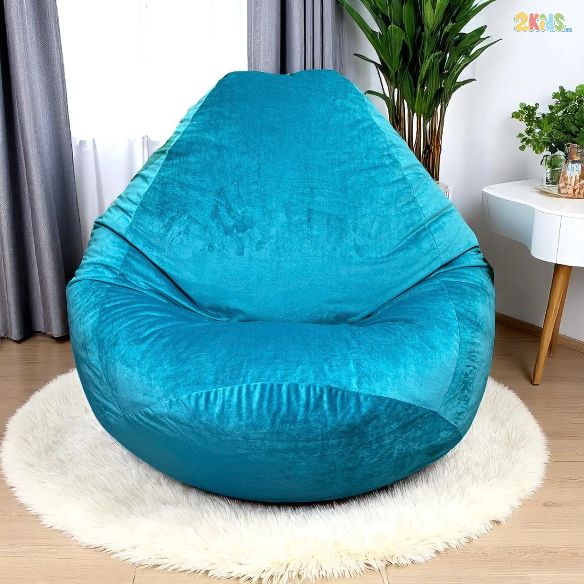 Ghế Lười Hạt Xốp Tựa Lưng Màu Xanh Vải Nhung