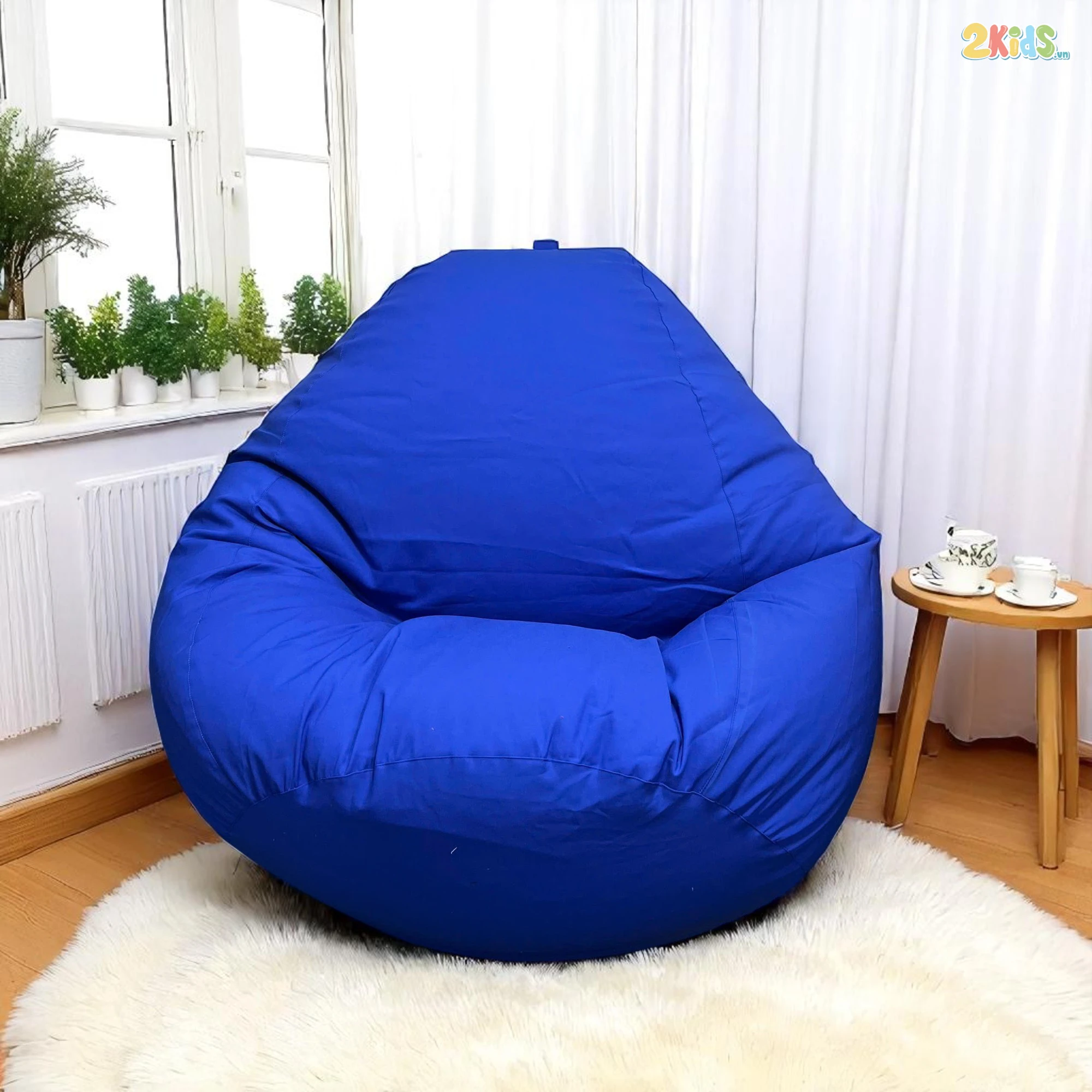 Ghế Lười Hạt Xốp Chống Thấm Vải Kaki Màu Xanh Dương