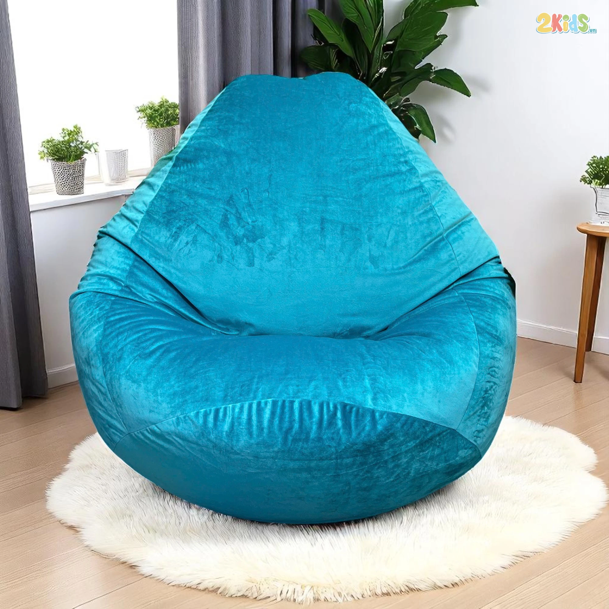 Ghế Lười Hạt Xốp Thư Giãn Vải Nhung Màu Xanh