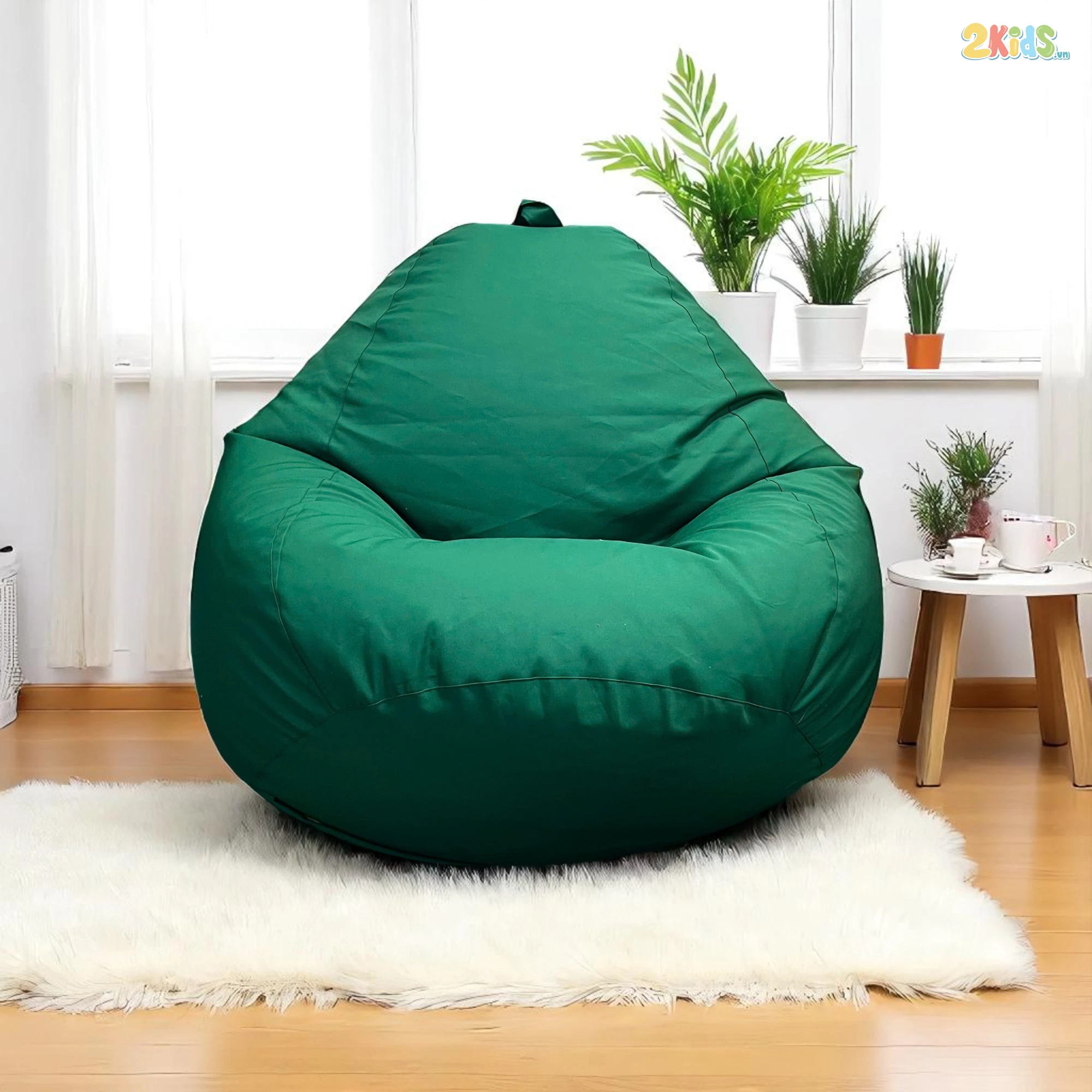 Ghế Lười Hạt Xốp Giọt Nước Vải Kaki Màu Xanh