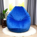 Ghế Lười Hạt Xốp Tựa Lưng Vải Nhung Màu Xanh