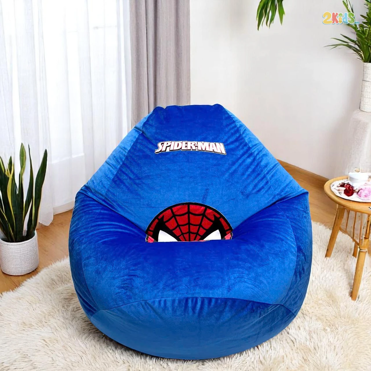 Ghế Lười Hạt Xốp Vải Nhung Hình Siêu Nhân Spiderman