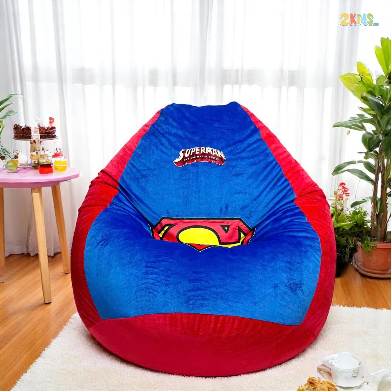 Ghế Lười Hạt Xốp Vải Nhung Hình Siêu Nhân Superman