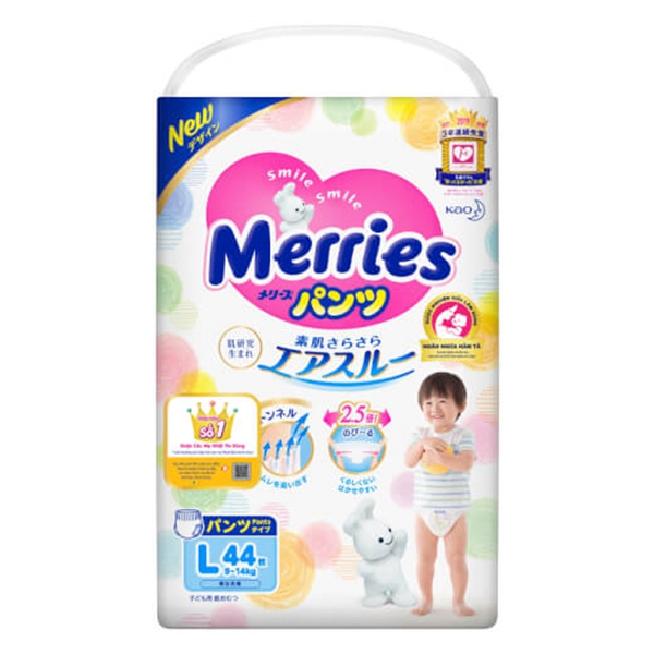 Bỉm - Tã quần Meries Cộng miếng Size L (9-14 Kg)