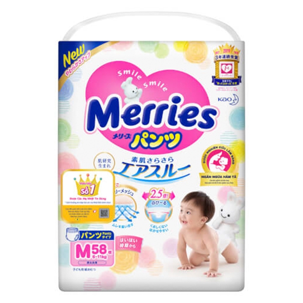 Bỉm - Tã quần Meries Cộng miếng Size M (6-11 Kg)